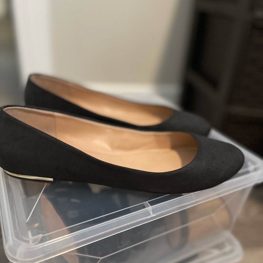 Call it spring leather black flats with gold heel